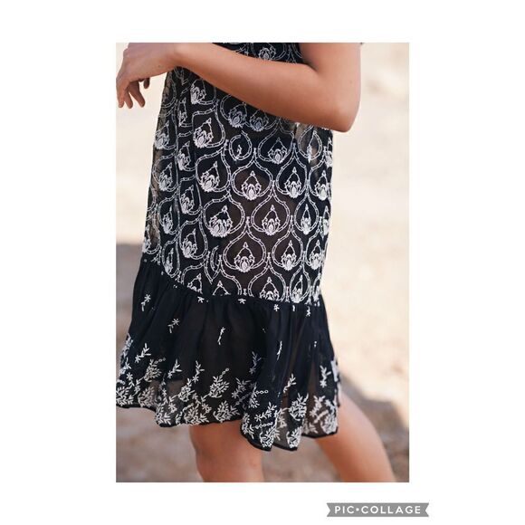 Brand New Anthropologie Sheer Embroidered Mini Lace Black & White Dress Small - Picture 3 of 14